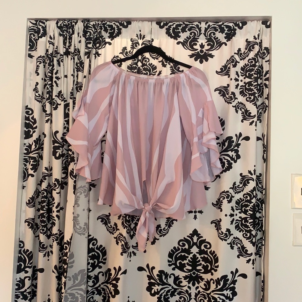 Off the shoulder, tie front blouse